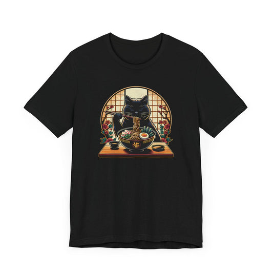 Black Cat Unisex Tee - Ramen Noodle Lover Shirt - QHC Supply