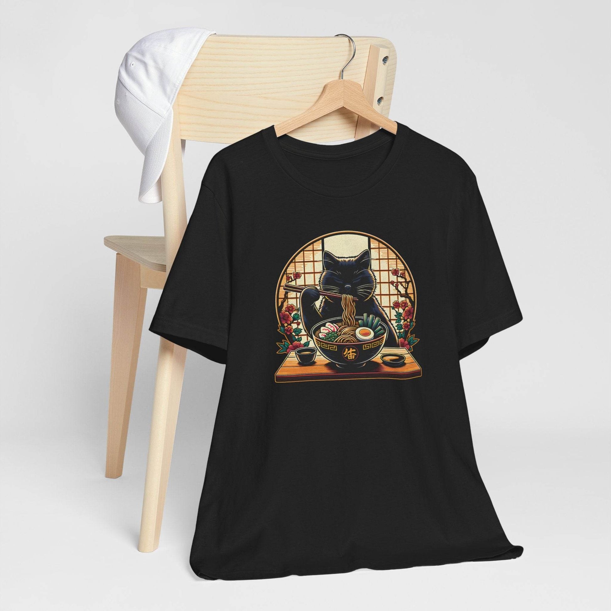 Black Cat Unisex Tee - Ramen Noodle Lover Shirt - QHC Supply