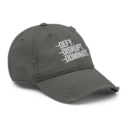 "Defy. Disrupt. Dominate." Distressed Dad Hat