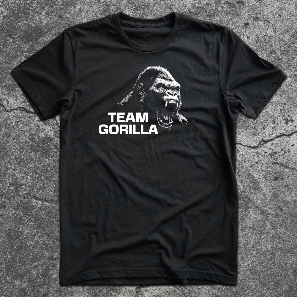 Black Team Gorilla shirt with roaring gorilla graphic for the 1 vs 100 internet debate