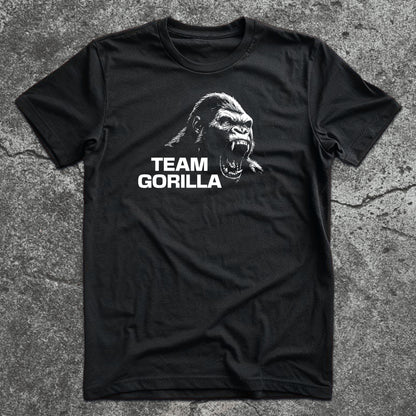 Black Team Gorilla shirt with roaring gorilla graphic for the 1 vs 100 internet debate